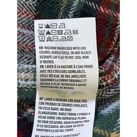 American Eagle Ahh-Mazingly Soft Plaid Flannel Shirt XL Green Red Classic Fit - Picture 8 of 9
